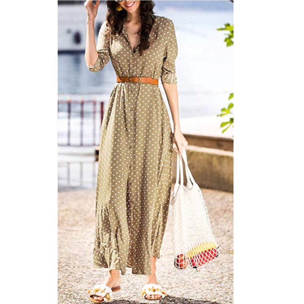❤️LAST OLIVE Polka Dot  Button Down Flowy Maxi - Picture 2 of 4